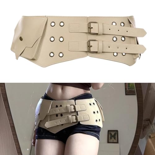 Khaki Cowgirl Belt with Retro Clasp Soft Faux Leather Design Multi Purpose Waist Cincher Band for Lady Women2