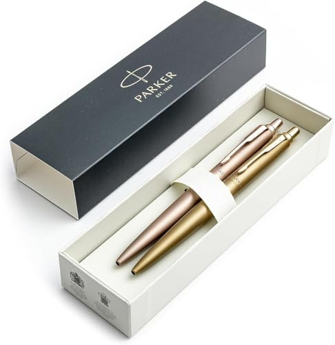 Parker Jotter XL - Bolígrafo de punta redonda (oro mate monocromático y oro rosa mate monocromático), punta media, tinta azul, caja de regalo