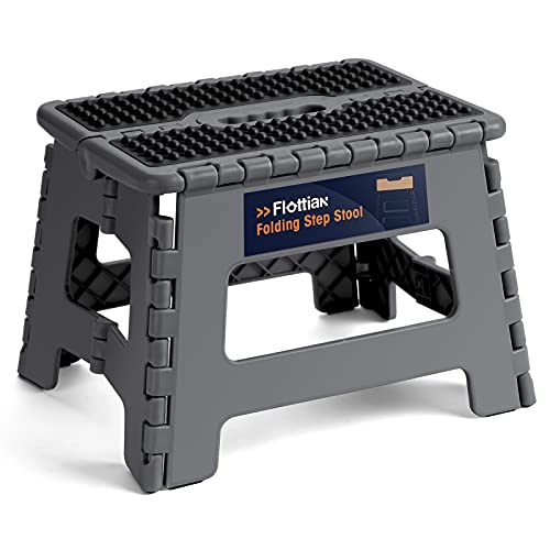 Image of Flottian 9 inch Folding Step Stool for Adults and Kids Holds Up to 300 lbs,Non-Slip Folding Stools with Portable Handle, Compact Plastic Foldable Step Stool for Bathroom,Bedroom, Kitchen Gray