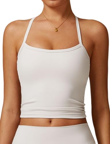 Image of QBGJTD Womens Longline Sports Bras Cross Back Active Gym Yoga Padded Workout Crop Tank Top with Built in Bra