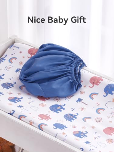 Image of TILLYOU Changing Pad Cover Set in Soft Jersey Material - Fits 32 inch /34''x16 Contoured Pad for Babies, Elephant Rainbow