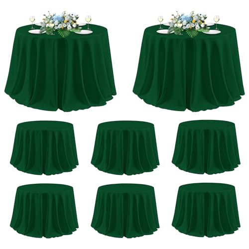 Image of sancua 120 Inch Round Tablecloth, 8 Pack Hunter Green - Circle Polyester Fabric Table Cloth for Chiristmas Party Reception Banquet Birthday, Washable Formal Table Cover (Fit 48-96 Inch Tables)