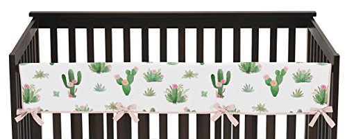 Pink and Green Cactus Floral Long Front Crib Rail Guard Baby Teething Cover Protector Wrap Boho Watercolor for Collection by Sweet Jojo Designs