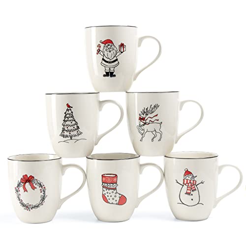 LEHAHA Christmas Coffee Mug Set of 6 – 16 oz Christmas Theme Holiday Ceramic Coffee Mugs Perfect for Latte, Tea or Milk, Give as a Christmas Gift to Family or Friends, Assorted Design