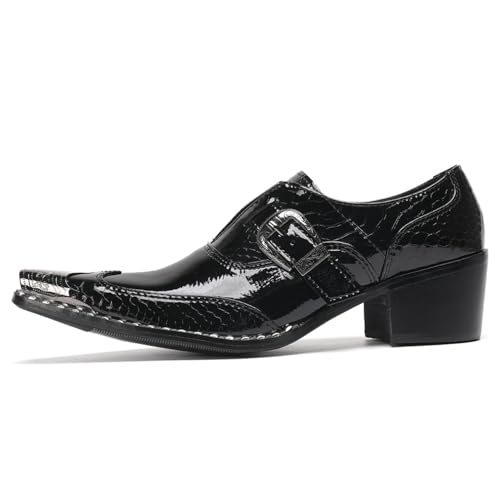 Men's Patent Leather Oxford Dress Shoes Classic Slip-On Oxfords with Buckle Black Glossy Metal Square Toe Design for Wedding Casual Party Disco Business Formal Shoes2