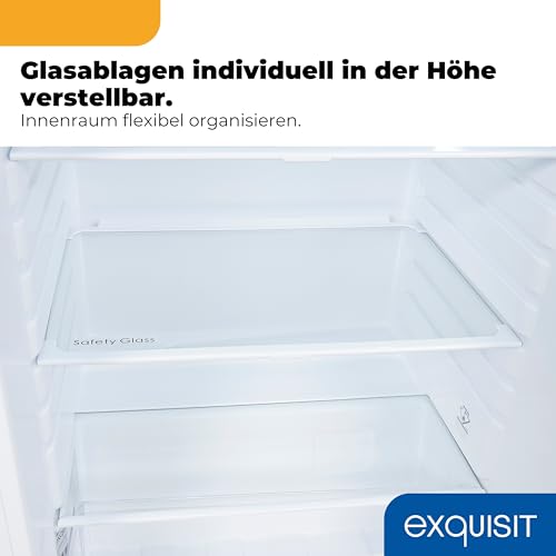 Exquisit Vollraumkühlschrank | 127 l Nutzinhalt, Energieklasse E, 39 dB(A) | kompakte Bauform, LED-Innenbeleuchtung, manuelle Temperaturregelung, Glasablagen, Gemüseschublade | KS516-V-040E weiss