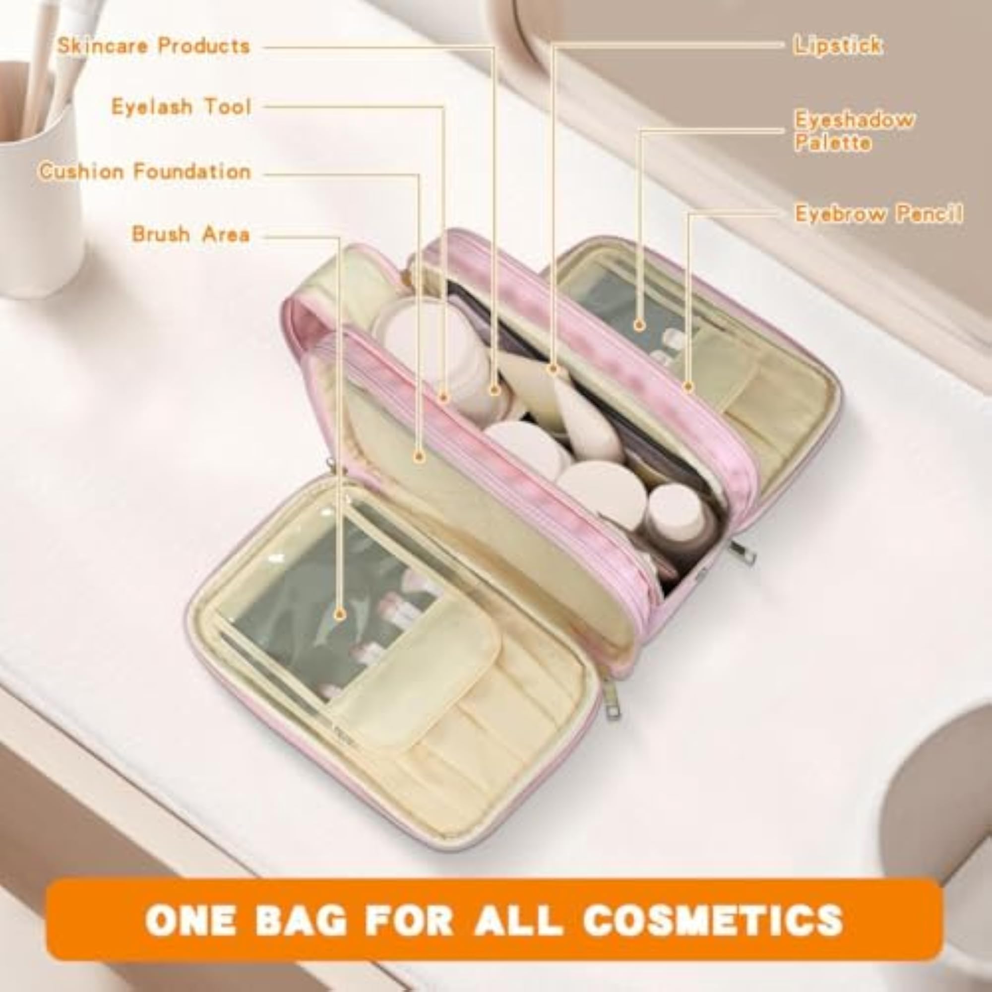 Toiletry Bag Makeup Organizer for Travel Essentials, Pink