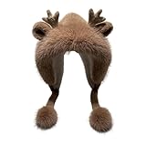 ❆【HOHE QUALITÄT】Diese Frauen Geweihmütze ist perfekt für den Winter, aus Plüschmaterial, ausgezeichnete Wärme und Komfort.