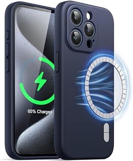 JETech Magnetyczna Silikonowy Etui dla iPhone 15 Pro 6,1 Cala, Kompatybilny z MagSafe, Case ze Obiektyw Aparatu Pełny Ochrona (Czarny)