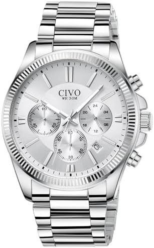 CIVO Mens Watches Stainless Steel Silver Chronograph Quartz Wrist...