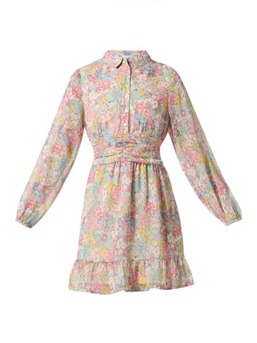 Image of ONLY Floral Printed Shirt Collar Tiered Chiffon Fit & Flare Dress