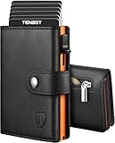 TENBST Portefeuille Homme | Porte Carte Bancaire Homme avec Blocage RFID | Portefeuilles avec Compartiment à Billets & Monnaie | Cadeau Homme (Noir- Orange)
