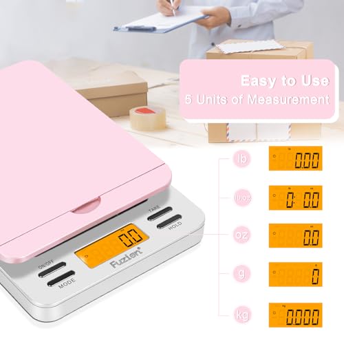 Fuzion Digital Postal Scale, 86 lb/0.1oz Shipping Scale for Packages with Hold and Tare, Postage Scale with Flip Holder, Package Scale for Small Business, Battery & AC Adapter Included