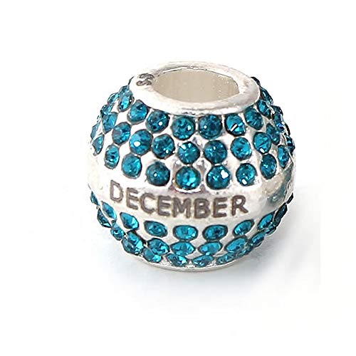 Sexy Sparkles Birthday Birthstone Birthstone Charm Spacer Beads With Month Engraved on Charms for European Charm Bracelets (December)