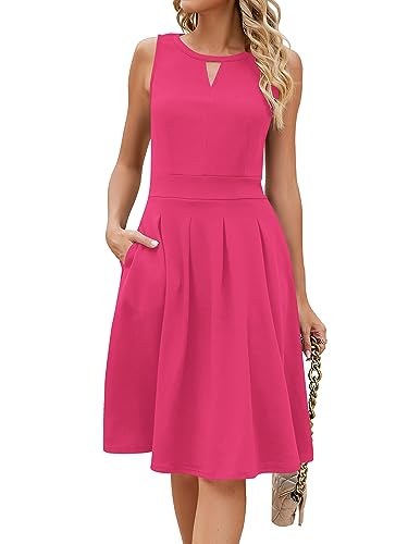 Image of Sureple Women's Retro Sleeveless Swing Casual Work Summer Party Dress with Pockets