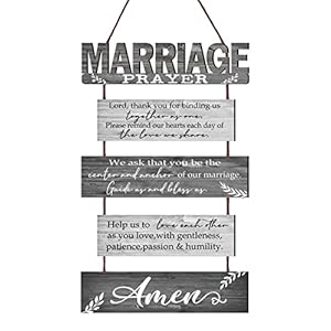 Marriage Rustic Sign with 5pcs Panels Strung Together – Bridal Shower Gift for Couples Wife Husband – Christian Religious Inspiring Home Decor Newlywed