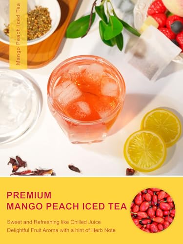 Image of TeeLux Mango Peach Herbal Iced Tea Bags, Caffeine Free, Cold Brew, 100 ct | Hibiscus Tea with Rosehips, Stevia & Lemon Balm, Mango & Peach Flavors, Tart-Sweet Taste, No Boiling Required, Hot or Cold