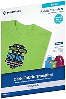 Printworks Dark T-Shirt Transfers for Inkjet Printers, for Use on Dark and Light/White Fabrics, Photo Quality Prints, 40 Sheets, 8 ½” x 11” (00529C)