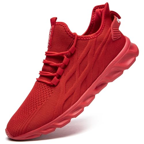 VGPSFN Damen Slip-On Outdoor Sneakers Leichte & Atmungsaktive Sportschuhe Alltagstaugliche Freizeitschuhe Bequeme Schuhe Mit Flacher Sohle Für Straßenlauf Wandern Training Rot EU 43