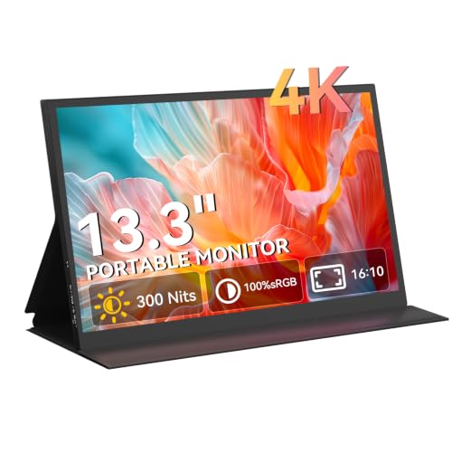 Image of 13.3 Inch 4K Portable Monitor, 3840x2160 UHD External Laptop Screen, 100% Adobe RGB, 400 Nits Brightness, USB-C HDMI Travel Monitor for PC, Mac, Phone, Switch, PS5, Xbox, with Smart Cover