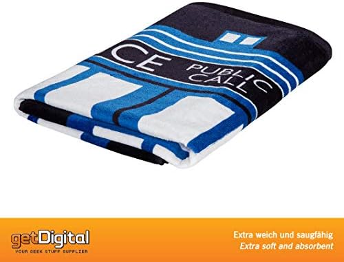 getDigital Police Call Box Bath Towel - Large XXL Beach Towel for Geeks, Nerds and Sci-Fi Fans - 140 x 70 cm 100% Cotton Blue