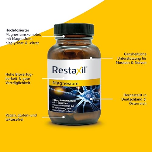 Restaxil® Magnesium [60 Stück] – Premium-Magnesium-Komplex mit Magnesiumbisglycinat, Citrat & Oxid – vegan, gluten- & laktosefrei, in Deutschland hergestellt