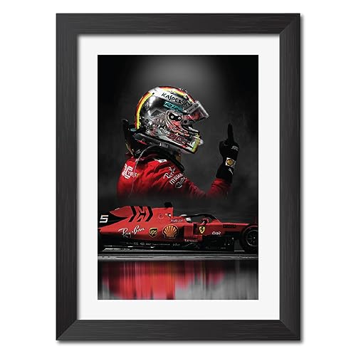 Image of TenorArts Sebastian Vettel Poster F1 Driver Posters Formula One Photo Frame Painting with Matt Finish Dark Texture (12 inches x 9inches)