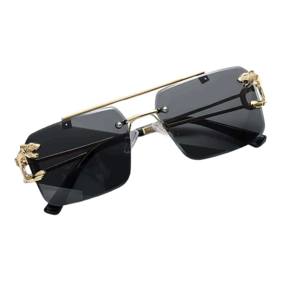 Mc Stan Vintage Rimless Sunglasses Retro Luxury Elite Slim Rimless Rectangular Metal Jaguar Art Aviator Glasses-image-29