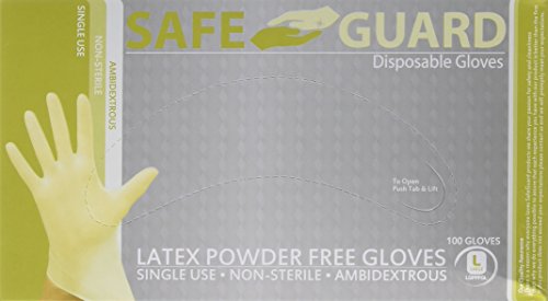 SAFEGUARD Latex Powder Free Gloves, Large, 1000 Count