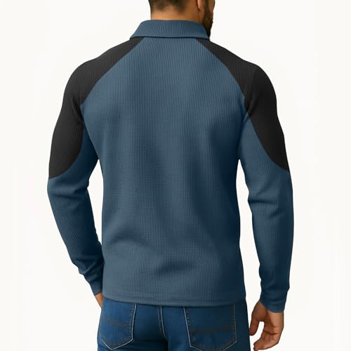 Quarter Zip Pullover Men Long Sleeve Waffle Shirt Fall Casual Relaxed Fit Mock Neck Sweatshirt Comfy Knit Shirts2