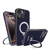 COGURE コグレ iPhone15Plus ケース 本革 リング付き 360度回転 スタンド機能 縦横両対応 MagSafe対応 マグネット搭載 ワイアレス充電 スマホケース 耐衝撃 シンプル おしゃれ ギフトボックス付き COPMS ネイビー