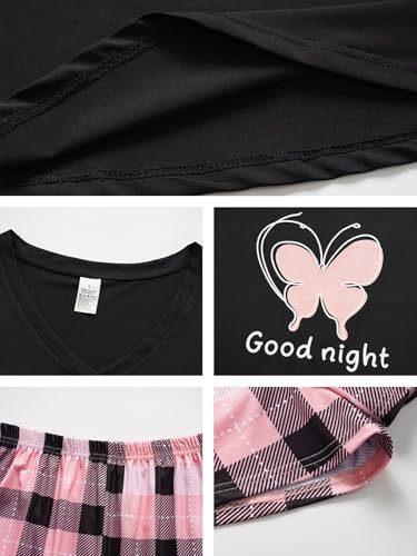 VENTELAN Women's Cute Cartoon Print Tee and Shorts Pajamas Set 2-Pieces Sleepwear Set, M