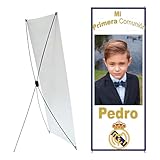 Cartel Comunión Niño/Niña Real Madrid personalizado para bienvenida invitados con soporte incluido
