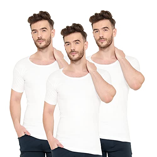 Image of Men's 100% Cotton Half Sleeve Round Neck Vest - Soft & Breathable Dailywear Baniyan, Pack of 2 /3 /5 /10 (White)