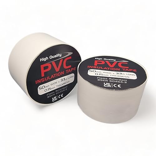2 Rolls of White PVC Electrical Insulation Tape, 33m Long x 50mm Wide, Adhesive Insulating Tape for Protecting Electrical Wires