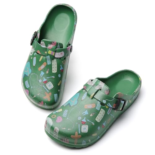 Image of Eliogn Women's Garden Clogs with Print, Waterproof Slip Resistant Work Clogs, Lightweight EVA Slip-On Mules, Cushioned Comfortable Shoes for Nurse, Chef, Kitchen, Beach