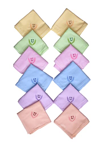Image of ANTONIA Personalized Cotton Women's Handkerchiefs with Embroidered Initials, Assorted Colours (33 cm x 33 cm)