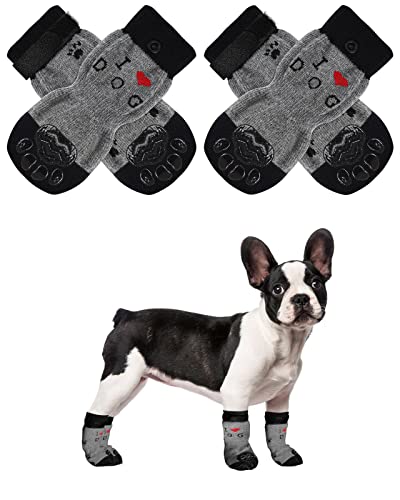 FWLWTWSS 4 Stück Hundesocken Anti Rutsch Socken Hund mit Klettverschluss Indoor Hunde Socken Hundestiefel Katzen Schuhe Pfotenschutz und Traktion Dank Silikon-Gel(S) Cover