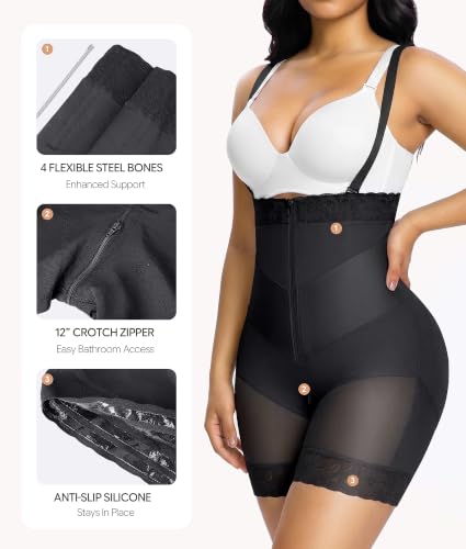 SHAPERX Shapewear Damen Bauchweg Miederhose Figurformende Shorts Stark Formende Body Shaper V-Form Faja Po Lifter mit Abnehmbaren Trägern – Bild 4