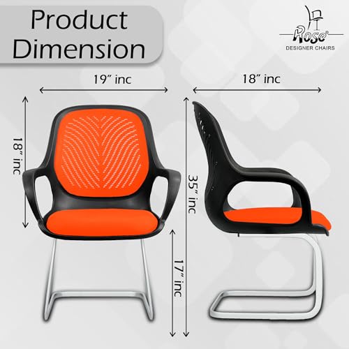 Image of ROSE Zaria | 3 Years Brand Warranty | Ergonomic mesh mid-Back Office Chair, Perfect for Study, Work from Home, revolving, Rolling Computer Desk Chair (Black & Orange, Visitor)