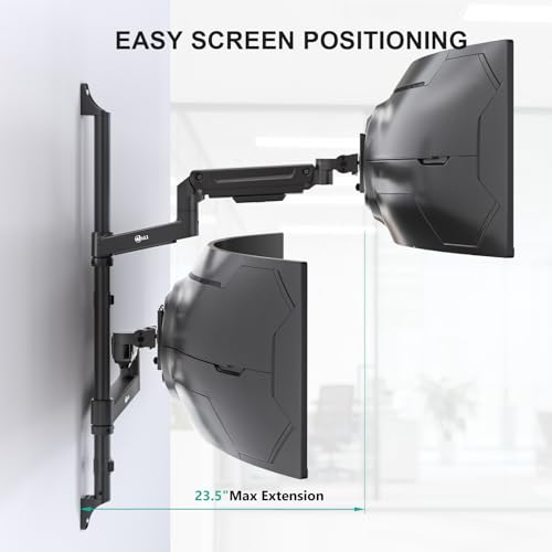Image of WALI Vertical Dual Monitor Wall Mount for 13-49 inch Screens, Heavy Duty Stacked Dual Monitor Stand for Wall, Adjustable Ultrawide Monitor Arm Wall Mounted, Holds up to 44 lbs (GSWM002-P), Black