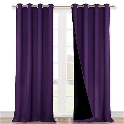 NICETOWN Cold Blocking 100% Blackout Curtains, Durable and Soft Black Lined Drapes for Living Room, Energy Saving Long Panels for Patio Sliding Glass