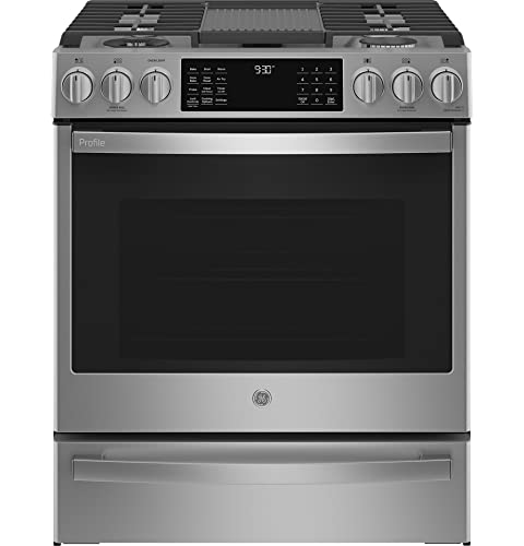 GE Profile 30" 5‑Burner Smart Slide‑In Gas Range, Fingerprint‑Resistant Stainless Steel, Convection & Air Fry
