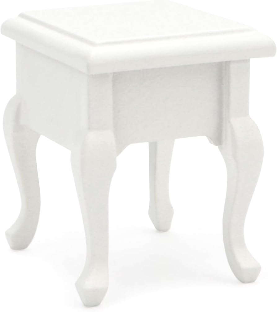 Miniature End Table 2PCS Dollhouse Furniture 1:12 Accessories Wooden Bedroom Nightstand Set of 2 Vintage Table Living Room Scene Bedroom Bedsides House Model Decoration (White)