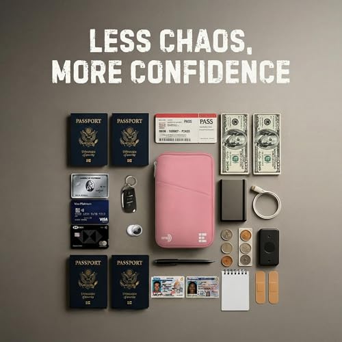 Zero Grid RFID Family Passport Holder for up to 6 Passports, Large Zippered Wallet for Men & Women, Fits Cards, Cash, ID, Sim Card; Premium & Compact Travel Document Holder - Rose Pink - Image 6