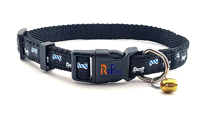 RvPaws Durable Soft Nylon Paw/Bone Printed Pet Collar With Bells Adjustable Length Neck Collar Belt Ideal For Outdoor Walking Puppy And Small Dog (Black),?10 cm,W_8 cm (B0C5RG84L6) Amazon Price History, Amazon Price Tracker