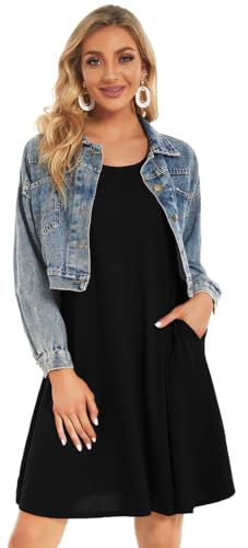 ADOREJOY Women Summer Dress Sleeveless Tank Pocket Beach Sundress(Black,S)