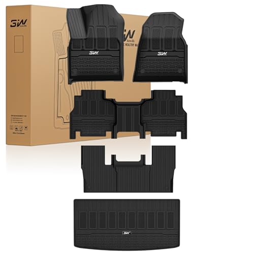 Image of 3W Floor Mats & Cargo Liner Fit for Jeep Grand Wagoneer 2022-2025 7 seat (Not Fit for L or 8 seat), TPE Custom Fit Wagoneer Floor Liner for 1-3 Rows and Trunk Mats Full Set Car Accessories