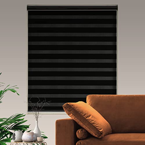 Image of Blackout Zebra Blinds, Dual Layer Free-Stop, Room Darkening Zebra Shades, Blinds for Indoor Windows, Light Filtering Privacy Sheer Shade for Home(62 inch W X 72 inch H, Black)