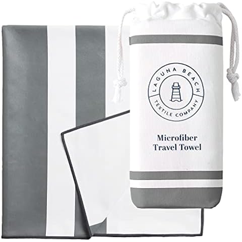 Gray Microfiber Beach Towel by Laguna Beach Textile Co - Sand Free, Light Weight Striped Pool Towel - Perfect for Yoga, Gym, Beach, Pool - Extra Large, 35" x 75" - Quarry Gray Cover